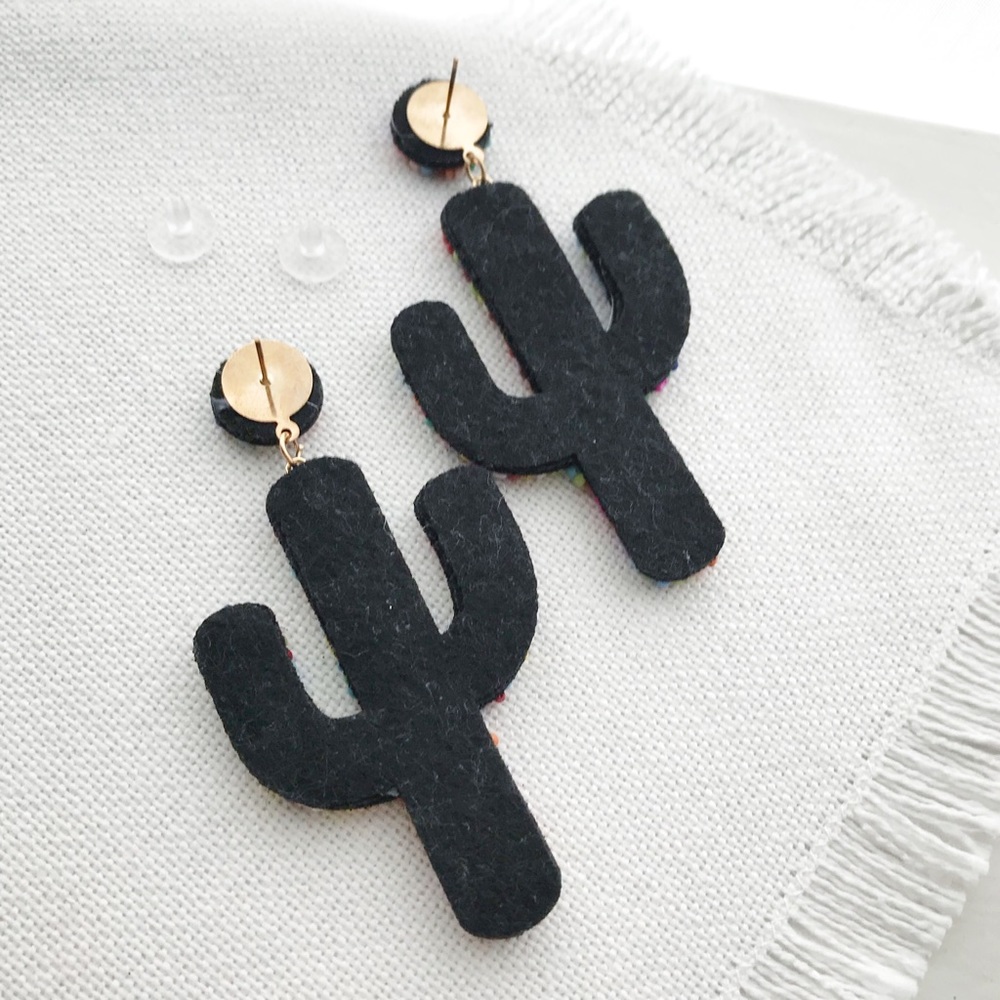 Beaded Saguaro Cactus Rainbow Statement Earrings - Picture 3 of 3